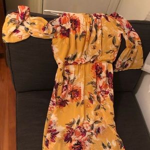 As U Wish Marigold Yellow Floral Fall Autumn Maxi Dress Size M Medium Sundress